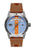 Pulsera de hombre con correa de cuero marrón, esfera azul, corona lateral