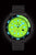Reloj de hombre con correa de metal negra y esfera verde con marcadores luminosos