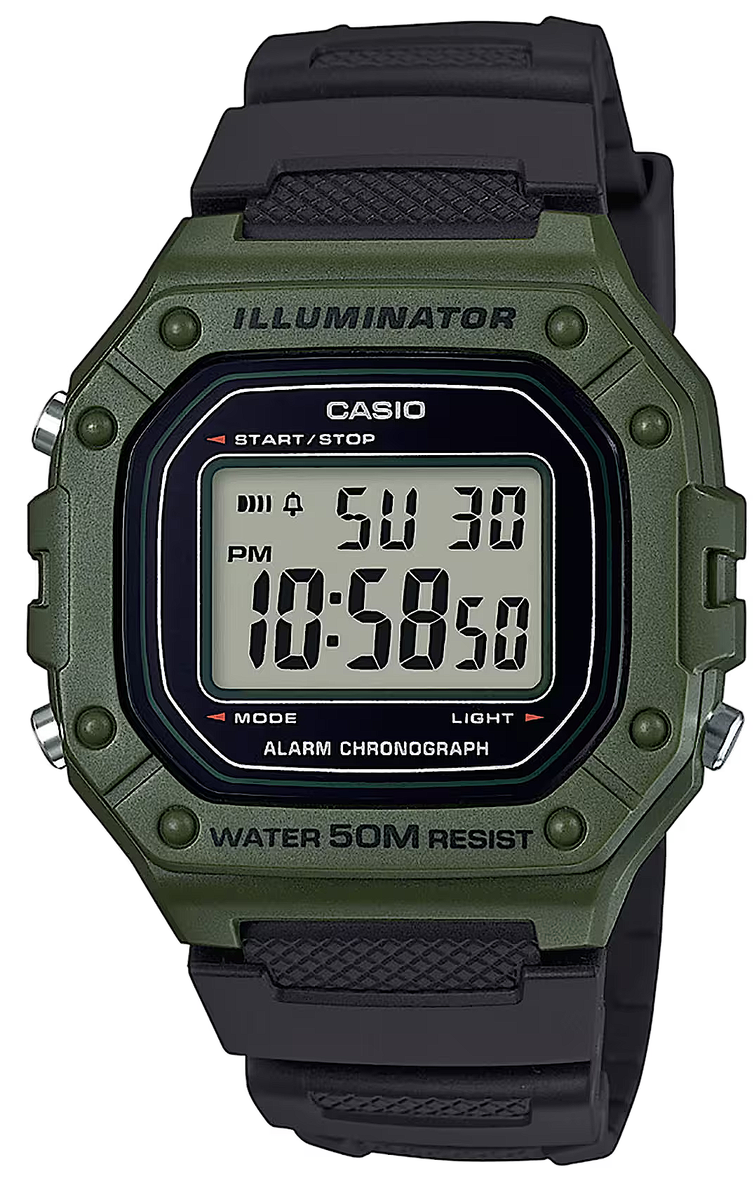 Casio Reloj digital vintage con caja verde, correa negra y pantalla digital