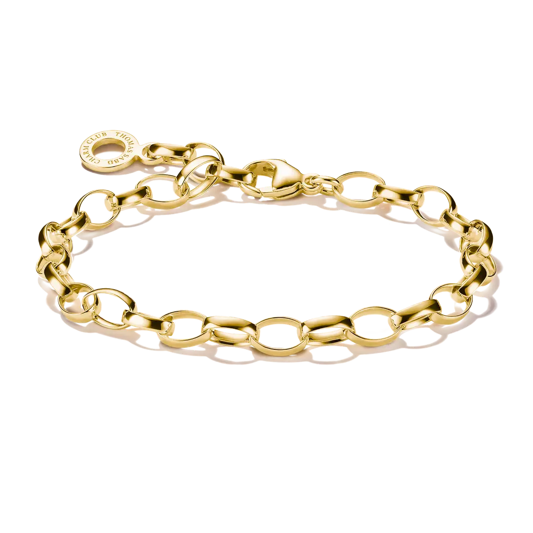 Pulsera de charms de cadena de eslabones chapada en oro amarillo con colgante redondo