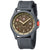 Reloj deportivo con esfera beige, caja negra y correa ancha de caucho
