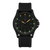 Reloj deportivo con esfera negra, marcadores luminosos verdes y correa de caucho negra