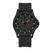 Reloj de hombre con caja negra, marcadores luminosos verde oscuro y correa de caucho negra