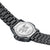 Pulsera de reloj para hombre, eslabones negros con placa trasera plateada y grabado de águila