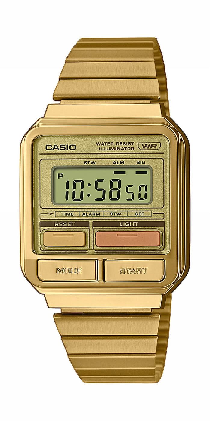 Reloj Casio Vintage para hombre con correa de metal dorada y pantalla LCD digital