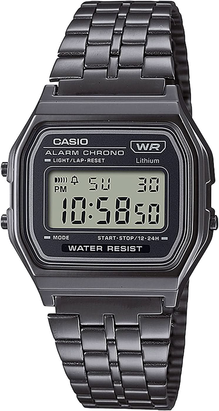Reloj Casio Vintage con correa de acero inoxidable negra y pantalla digital