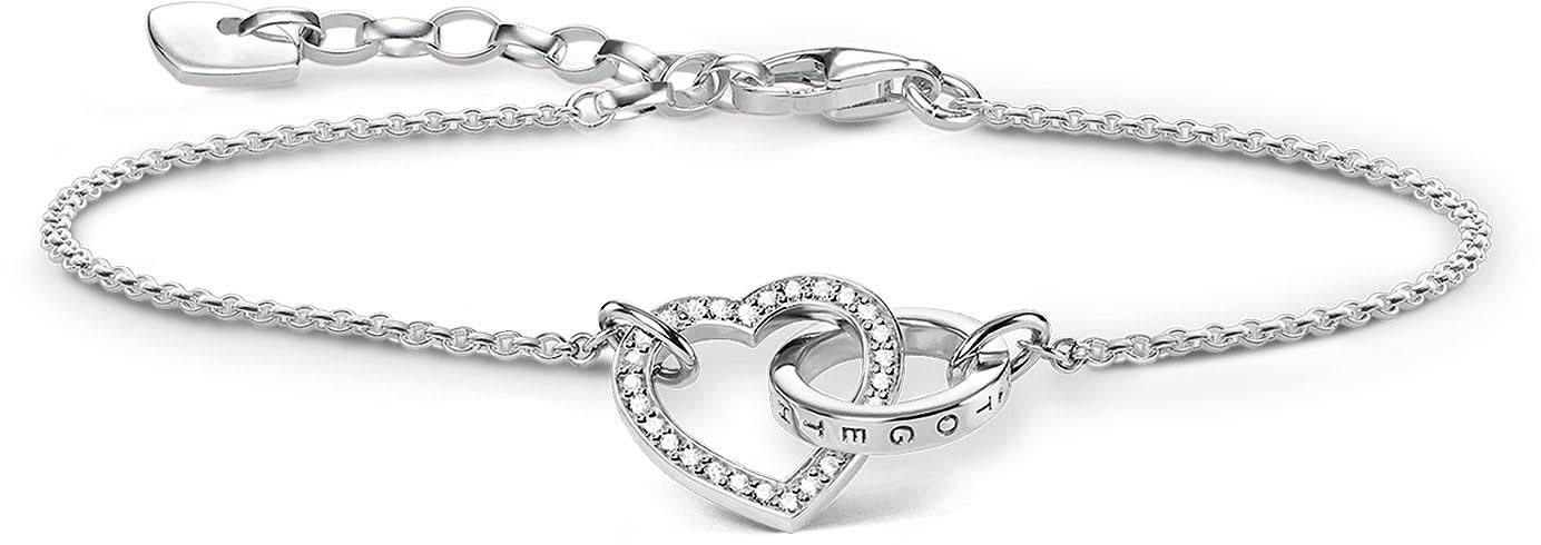 Pulsera de plata de ley 925 con colgante de corazón y grabado en charm redondo