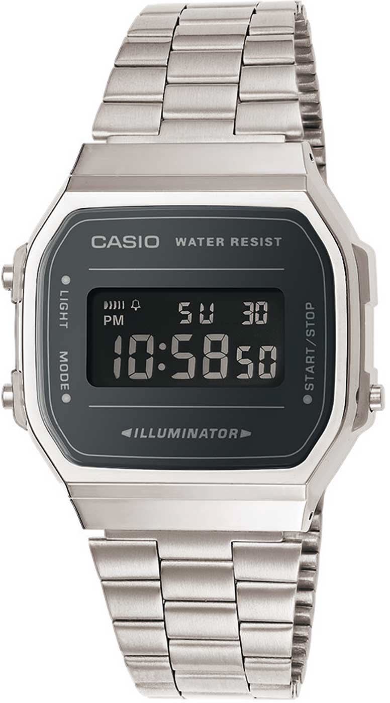 Reloj Casio Vintage A168WEM-1EF para hombre con correa de metal plateada y pantalla digital negra
