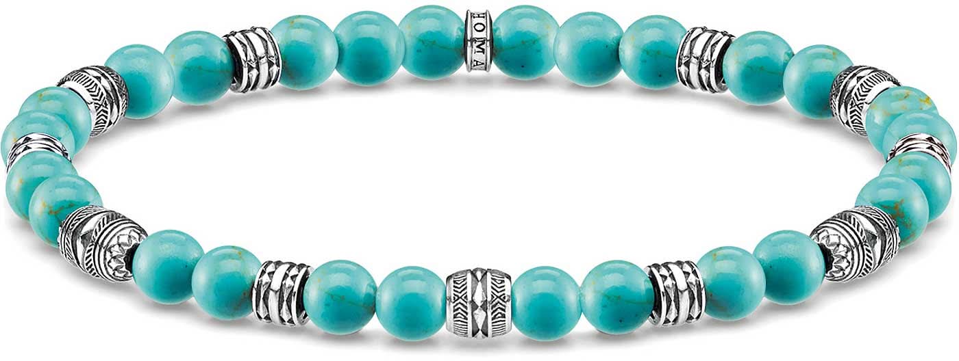 Pulsera de cuentas de plata de ley 925 con cuentas turquesas y elementos de plata adornados