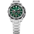 Reloj de hombre con esfera verde y correa de acero inoxidable, aspecto de cronógrafo