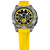 Reloj cronógrafo para hombre con correa de silicona amarilla, bisel plateado y contadores de crono