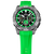 Reloj para hombre con correa de silicona verde, caja de acero inoxidable y esfera negra