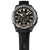 Reloj cronógrafo para hombre con correa negra y caja plateada, esfera con taquímetro