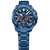 Reloj cronógrafo para hombre con esfera azul, tres subesferas y brazalete de metal
