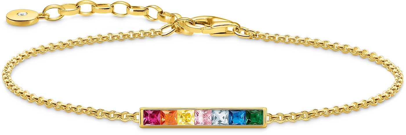 Pulsera con cadena dorada y piedras de colores, elemento rectangular de piedra