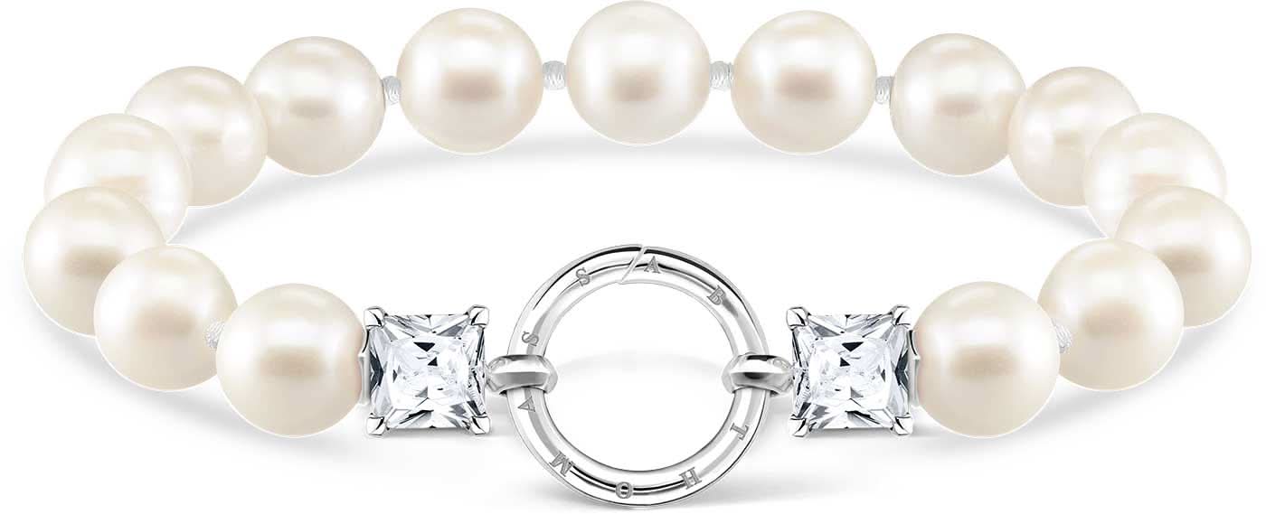 Pulsera de perlas de plata de ley 925 con piedra de cristal y cierre redondo