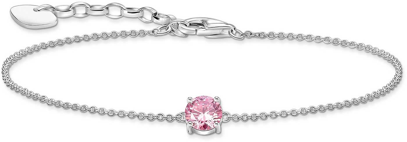 Pulsera con colgante de plata con piedra redonda rosa