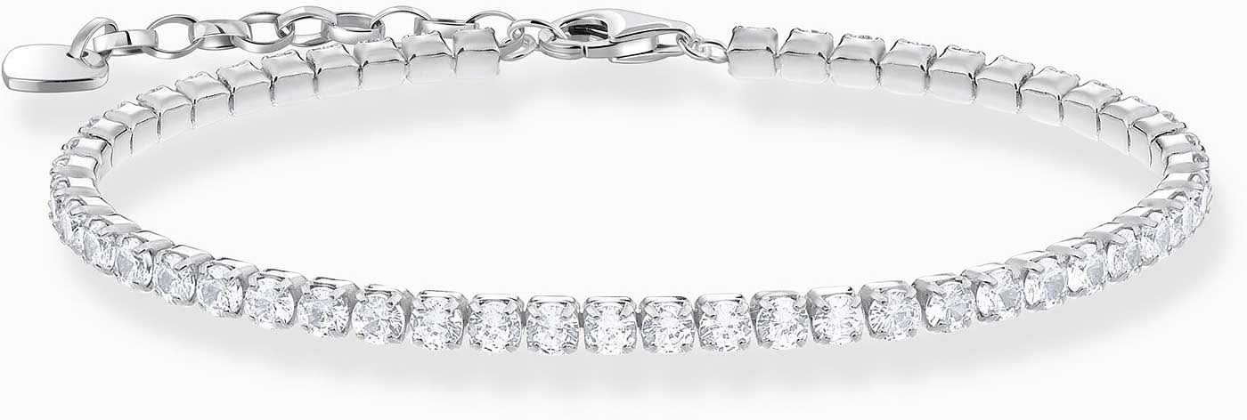 Pulsera de tenis de metal plateado con circonitas cúbicas blancas