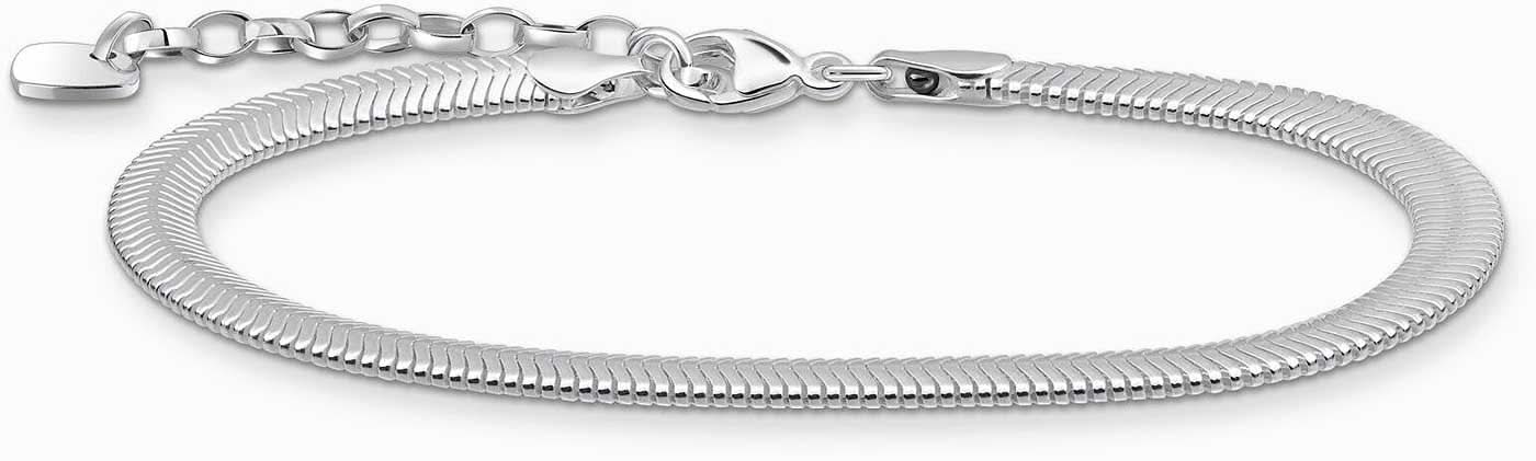 Pulsera de serpiente plateada con eslabones planos y circonitas blancas