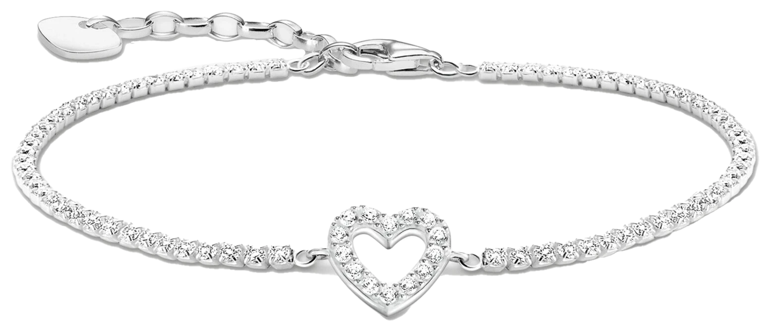 Pulsera de tenis de plata con colgante de corazón y piedras blancas