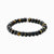 Pulsera de perlas con cuentas de piedra negra y acentos de ojo de tigre, con etiqueta de metal