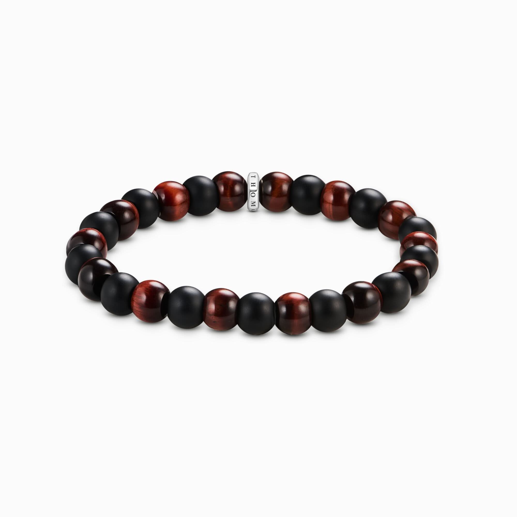 Pulsera de perlas de obsidiana y ojo de tigre de Thomas Sabo con perlas redondas