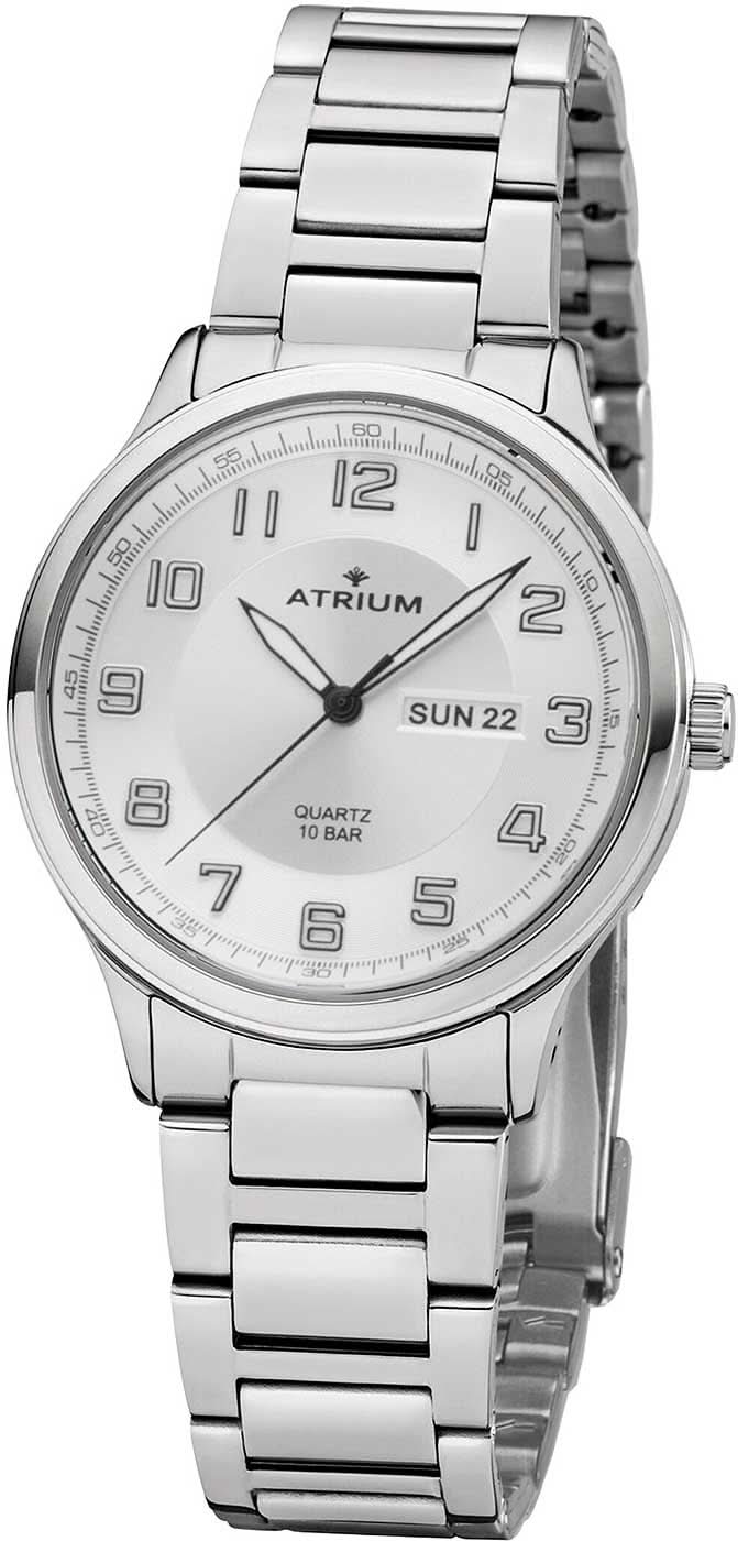 Reloj Atrium para hombre con correa de metal plateada y esfera blanca, visualización de fecha