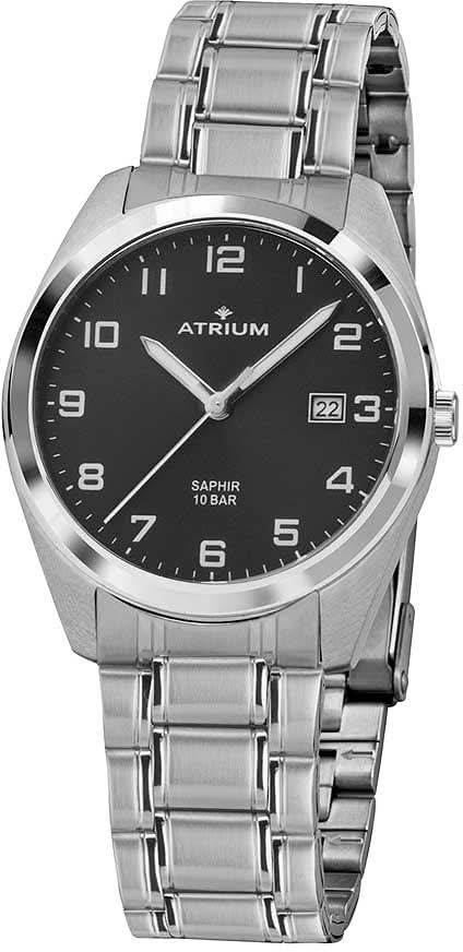 Pulsera de hombre Atrium Classic con esfera negra y correa de acero inoxidable plateado