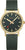 Reloj de mujer con esfera verde oscuro, caja dorada y correa textil verde
