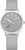 Reloj unisex con correa textil gris, caja plateada y esfera gris.