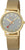 Reloj unisex con correa milanesa dorada y esfera redonda gris azulada con horas marcadas