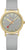 Reloj Mondaine unisex con correa textil gris, bisel dorado y esfera gris