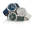 Set de 3 relojes de pulsera con correas textiles y esferas diferentes, cajas plateadas