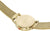 Reloj unisex con caja dorada y correa tejida dorada, vista superior de la parte trasera
