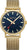 Reloj unisex: esfera azul con índices, detalles dorados y correa de malla