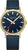Reloj Mondaine: esfera azul, correa azul oscuro, bisel dorado