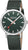 "Reloj con correa textil verde y esfera verde oscuro, caja plateada"