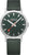 Reloj con correa textil verde, esfera verde oscuro y caja plateada