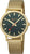 Reloj de hombre con correa de malla dorada, esfera verde oscuro y manecillas rojas
