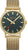 Reloj de hombre con correa de metal dorado y esfera verde oscuro, segundero rojo