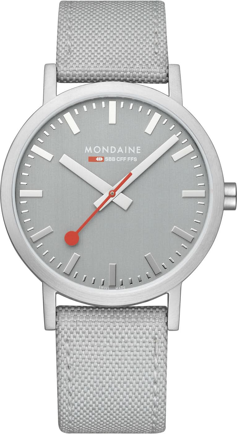 Reloj unisex con caja plateada, correa de textil gris y esfera gris