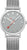 Reloj Mondaine para hombre con correa de malla plateada y esfera gris, segundero rojo.
