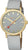 Reloj unisex con esfera gris claro, corona dorada y correa de tela gris.