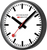 "Reloj de pared con esfera blanca, manecillas negras y segundero rojo, borde plateado"