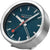 Reloj de mesa con esfera azul oscuro, caja plateada y detalles rojos en las manecillas