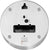 Parte trasera de un reloj de mesa con compartimento para pilas, interruptores y carcasa de metal plateado