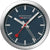 Reloj de mesa con esfera azul y caja plateada, manecillas con detalles rojos