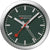 Reloj magnético Mondaine con esfera verde, caja plateada y manecillas rojas.