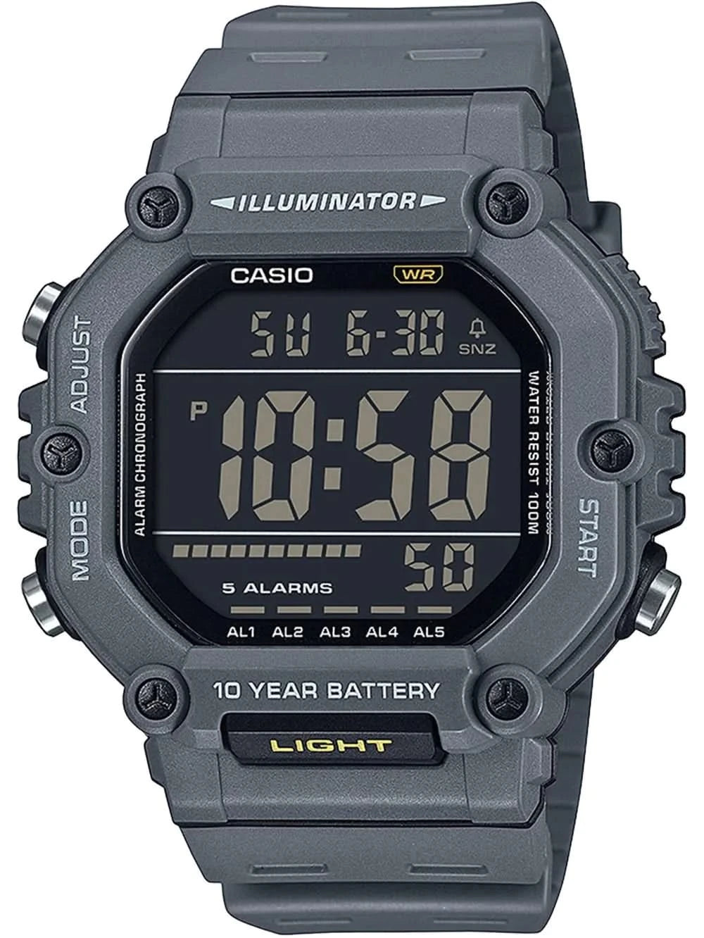 Reloj Casio para hombre con pantalla digital, caja gris oscuro y correa de silicona.