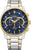 Reloj de pulsera bicolor para hombre con cronógrafo, esfera azul y correa de metal